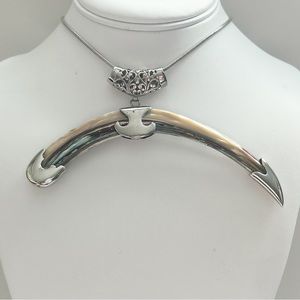 Vintage Tribal Abalone Crescent Dagger Pendant Silver Necklace
